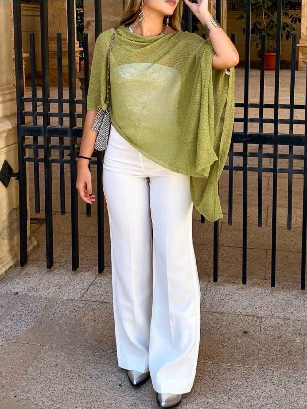 Light Green Asymmetric Knit Top